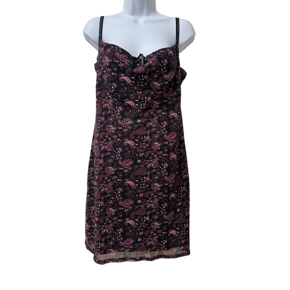 VTG Currants Paisley Mesh Sheer Babydoll Mini Dress Size L Whimsigoth Fairy Y2K - Picture 1 of 6